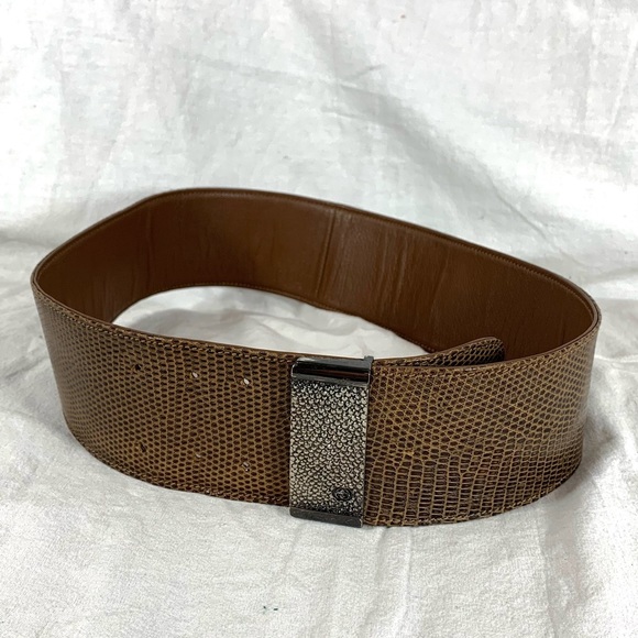 GUCCI Wide Brown Lizard and Leather Belt 70-28 - Picture 1 of 9